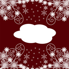 Template for postcard white snowflakes on a red background