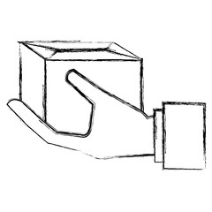 hand with carton box isolated icon