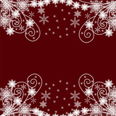 Template for postcard white snowflakes on a red background