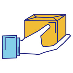 hand with carton box isolated icon