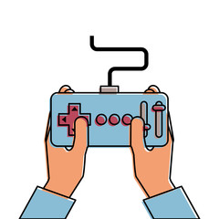 hands holding control remote advance for drones vector illustration