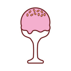 flat line colored  glass with ice cream  over white background  vector illustration