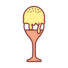 flat line colored  glass with ice cream  over white background  vector illustration