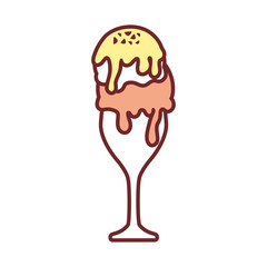 flat line colored  glass with ice cream  over white background  vector illustration