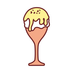flat line colored  glass with ice cream  over white background  vector illustration
