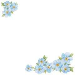 Naklejka na ściany i meble Floral background with watercolor forget-me-not. Hand-drawn illustration on a white background with place for text. Invitation, greeting card or an element for your design.