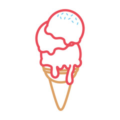 flar line colored ice cream cone  over white background  vector illustration