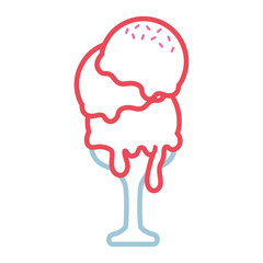 flat line  colored glass with ice cream  over white background  vector illustration