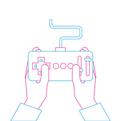 hands holding control remote advance for drones vector illustration