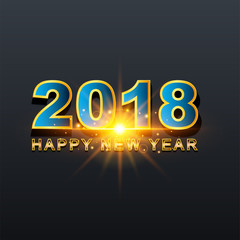 2018 Happy New Year greeting card with light, colored text Design on background.
