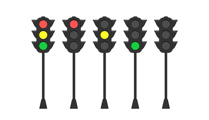 Set of traffic light posts in different positions