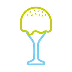 flat line  colored glass with ice cream  over white background  vector illustration