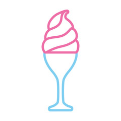 flat line  colored glass with ice cream  over white background  vector illustration