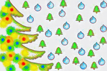 Illustration Christmas tree with colorful toys