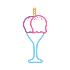 flat line  colored glass with ice cream  over white background  vector illustration