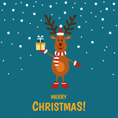 Christmas  cute cartoon  deer in Santa Claus hat.