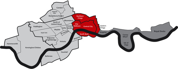 London City Centre Map With Area Labels - obrazy, fototapety, plakaty