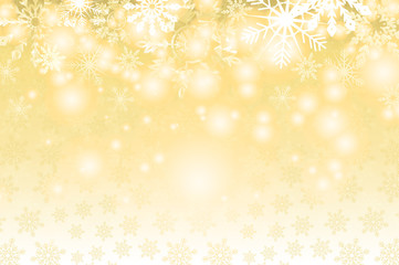 Golden snowy background. Winter holiday and Christmas vector illustration with white snowflakes.