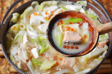 Japanese cuisine - Ishigari Nabe -  Salmon Hot Pot 