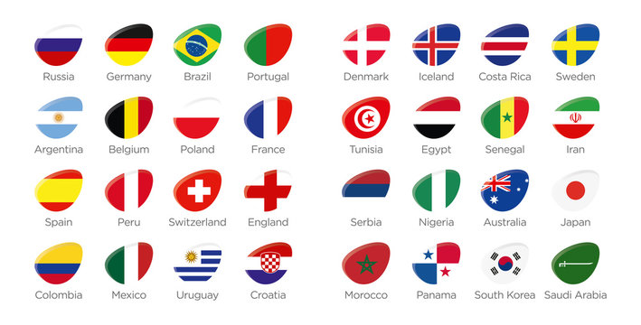 Modern ellipse icon symbols of participating countries to the soccer tournament in russia