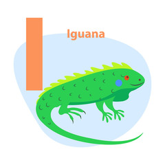 Zoo ABC Letter with Cute Iguana Cartoon Vector