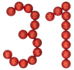 Numeral 31, thirty one, from decorative balls, isolated on white background