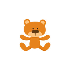 Lovely brown teddy bear toy, symbol, icon, cartoon vector illustration isolated on white background. Plush teddy bear toy, stuffed animal, traditional sleeping companion
