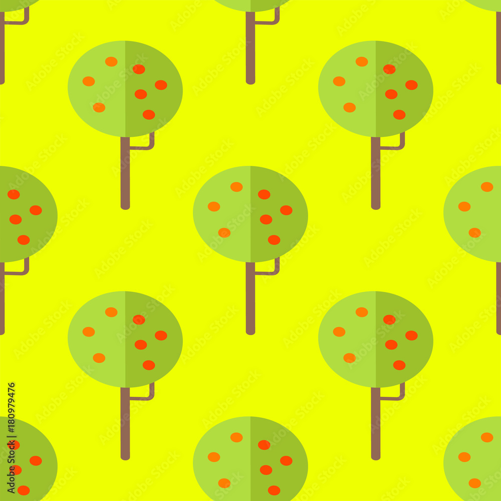 Poster seamless pattern with apple trees on yellow vector