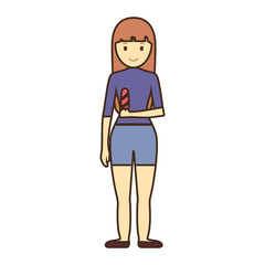 cartoon woman with ice cream icon over white background colorful design vector illustration