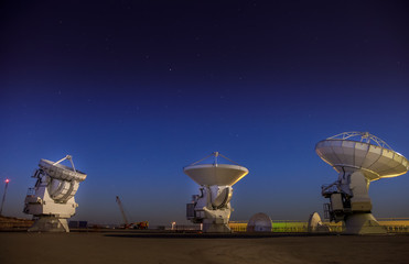 ALMA, base station of the worldwide biggest telescope Array at night, Chile