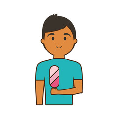 cartoon man with ice cream icon over white background colorful design vector illustration