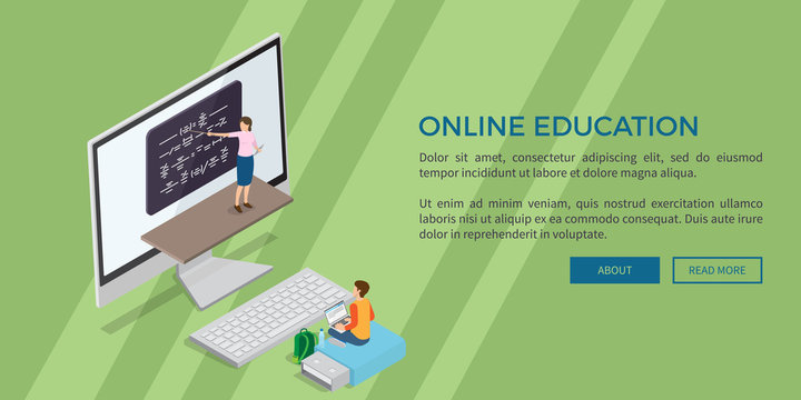 Online Education Template Vector Flat Web Banner