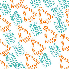 christmas background tree and gift traditional pattern design vector illustration