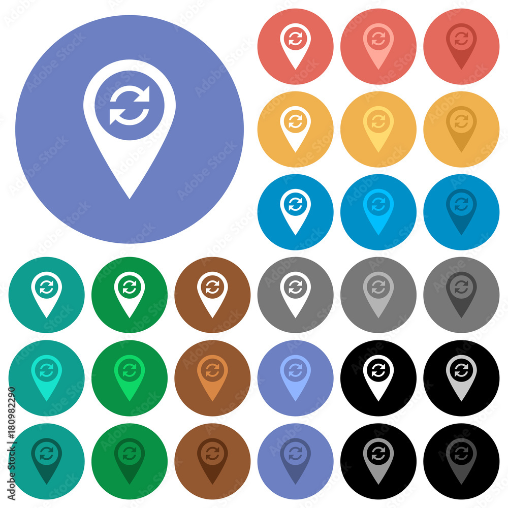 Poster syncronize gps map location round flat multi colored icons