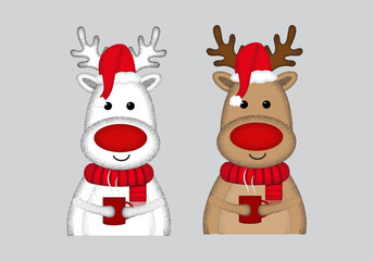 Vector cute christmas reindeers. Cartoon vector animals