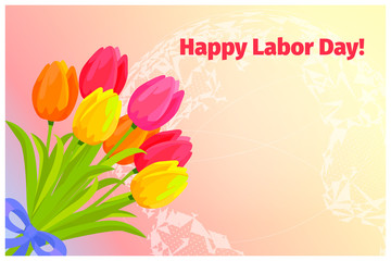 Poster of Happy Labor Day with Bouquet of Tulips