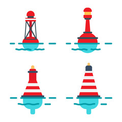 Fototapeta na wymiar Striped Buoys in Water Isolated Illustrations Set