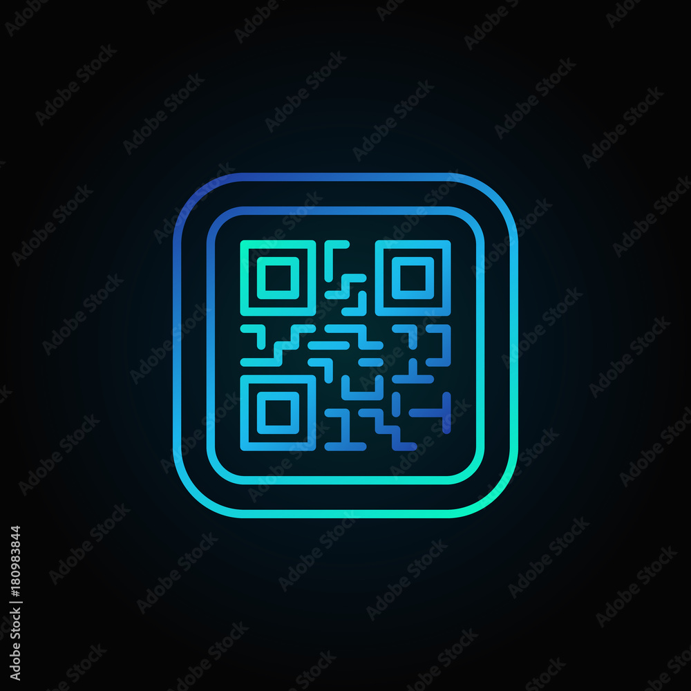 Poster blue qr code modern vector linear icon on dark background