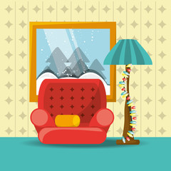 house living room with armchair with lamp with christmas decoration colorful design vector illustration