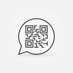 QR code in speech bubble vector outline icon