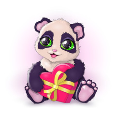 Векторный рисунок панда с подарком