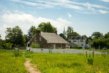 Fototapeta na wymiar Historic Stone House and Small Town