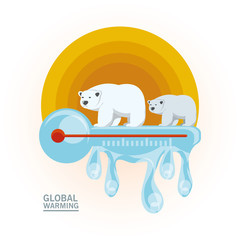 global warming with polar bear icon colorful design vector illustration
