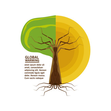 global warming design with dry tree and green tree icon over white background  vector illustration
