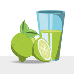 glass with lime juice over white background colorful design vector illustration
