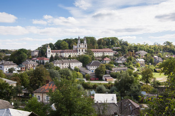 Fototapeta na wymiar Panoramic view to Buchach city with monastery of the Fathers of Basilian