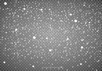 Falling snow on a transparent background. Abstract snowflake background. Fall of snow. Vector illustrator 10 EPS.