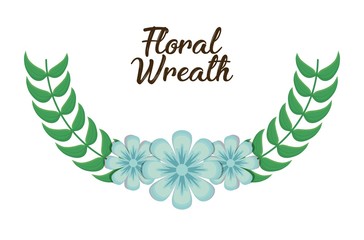 decorative floral wreath with beautiful blue flowers icon over white background colorful design vector illustration