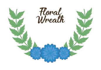 decorative wreath with blue flowers over white background colorful design vector illustration