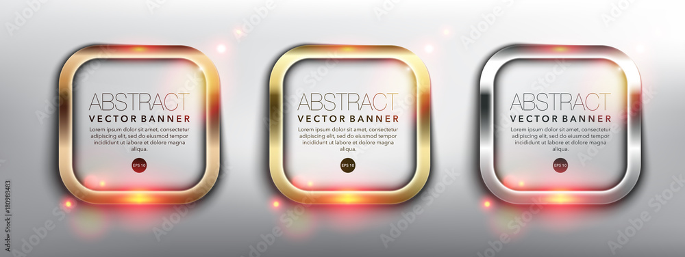 Wall mural abstract vector square banners set of 3. gold, bronze and silver frames. metallic glowing frames. is